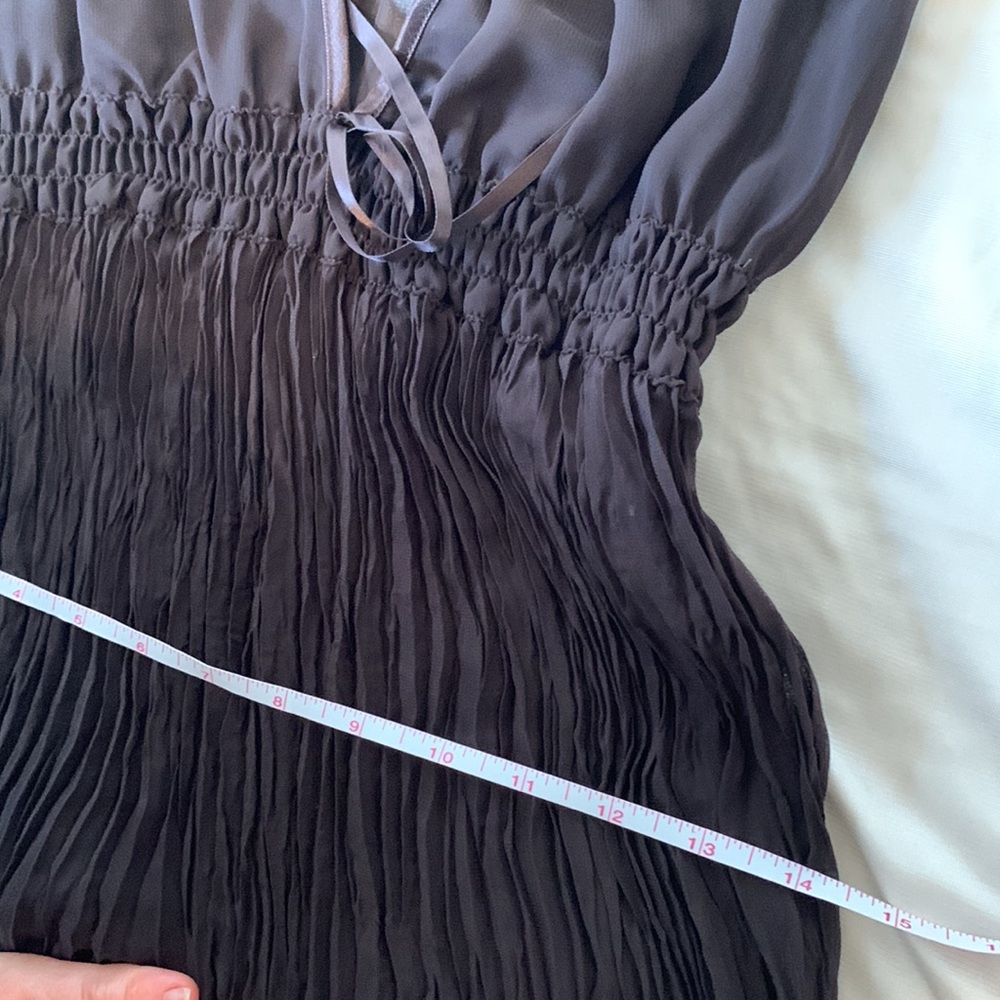 Chocolate Brown Sheer Midi V-Neck Dress | Mesh Pleated A-line Dress | Size S / M - Picture 11 of 11